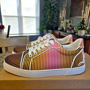 NEW Christian Louboutin Fun Vieira Orlato Flat Sneaker in Orange and Pink 37.5